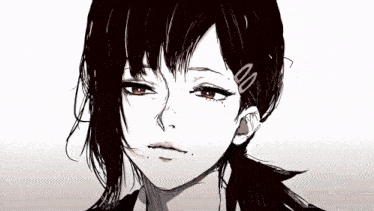 a black and white drawing of a girl with a ponytail and a hair clip in her hair .