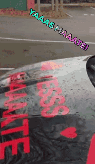 a car with a sticker that says yaaas maaate