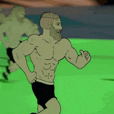 a man with a beard is running on a field