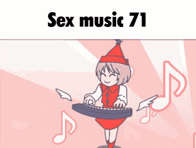 a cartoon of a girl playing a keyboard with the words sex music 71
