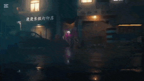 a blurry picture of a person being struck by lightning with the letter m on the bottom right