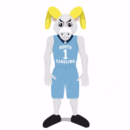 a cartoon of a goat wearing a north carolina basketball jersey
