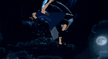 two anime characters standing on top of a snow covered mountain