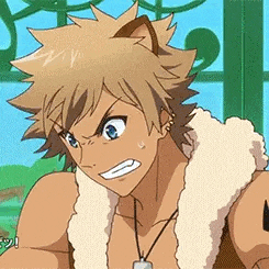 a close up of a cartoon character with a cat ear and a furry jacket .