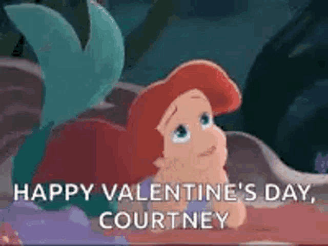 ariel from the little mermaid is laying on a rock and wishing someone happy valentine 's day .