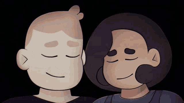 a cartoon of a boy and a girl with closed eyes