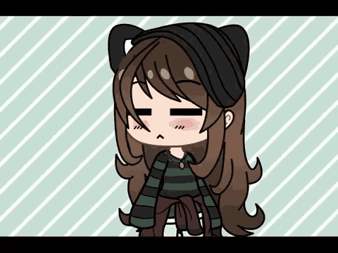 a cartoon girl with a cat ear hat and striped shirt