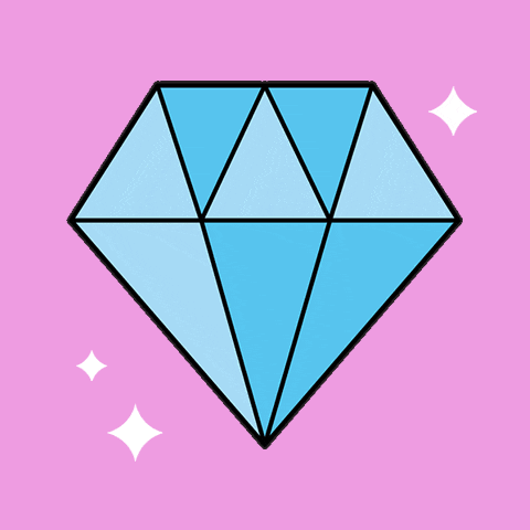 a blue diamond on a pink background with sparkles