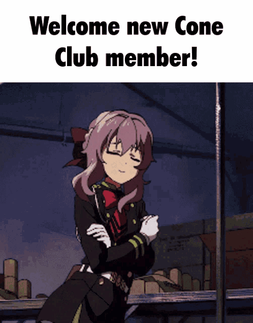 a picture of a girl with the words welcome new cone club member at the top