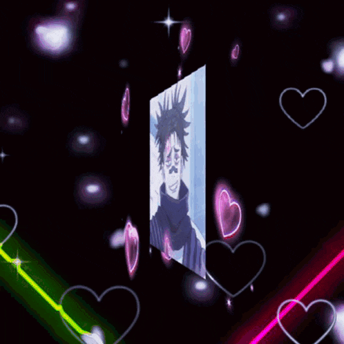 a picture of a man with a scarf around his neck is surrounded by pink hearts