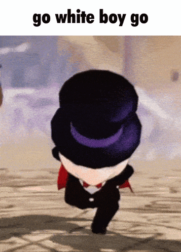 a picture of a man in a top hat with the words go white boy go below him