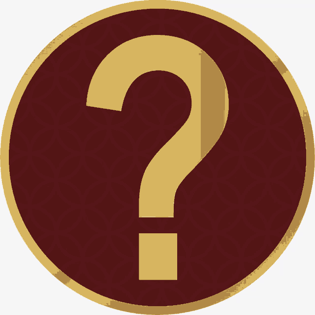 a gold question mark on a red background