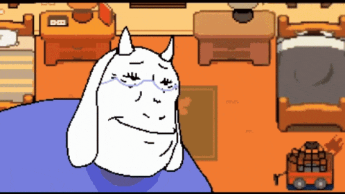 a cartoon of a goat with horns and glasses laying on a bed
