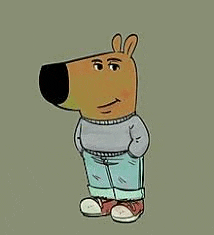 a cartoon bear wearing a sweater and jeans is standing on a gray background .
