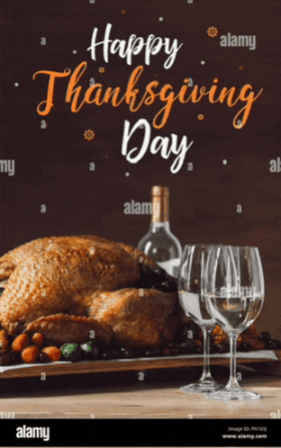 a happy thanksgiving day greeting card with a roasted turkey