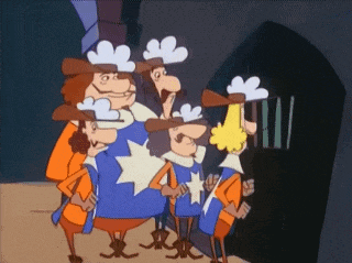 a group of cartoon characters standing in front of a prison cell