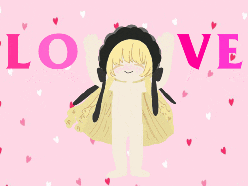 a drawing of a girl with the word love behind her