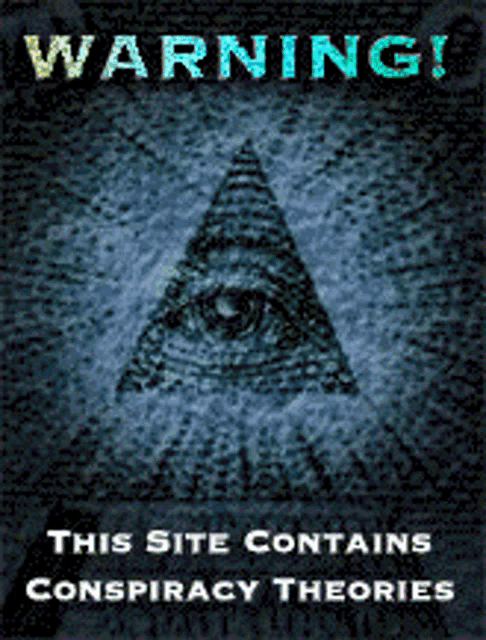 a warning sign with an all seeing eye and the words " this site contains conspiracy theories "