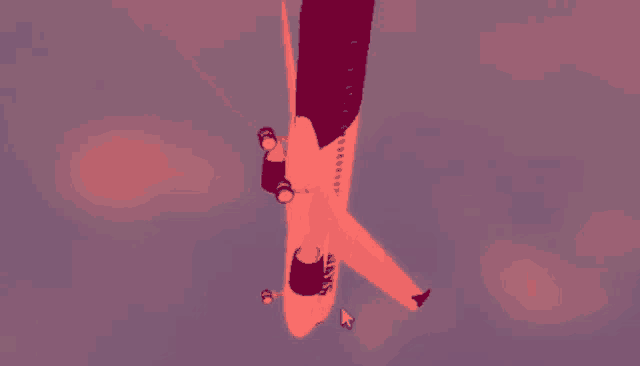 a computer generated image of a red airplane with a cursor pointing at it