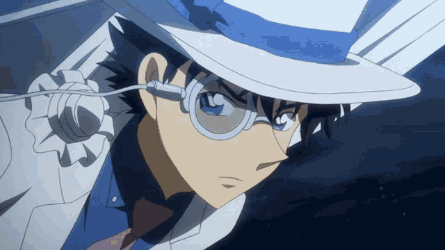 a cartoon character with a white hat and blue tie