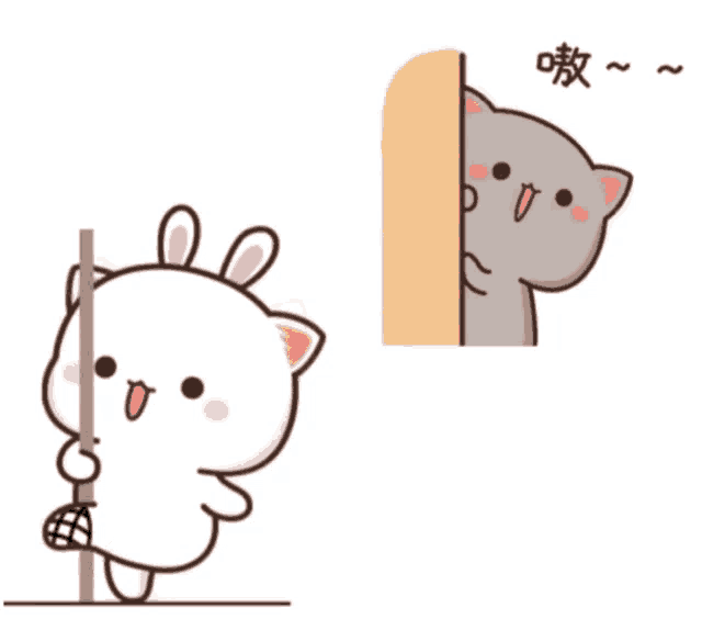 a cartoon of a cat and a rabbit with chinese writing
