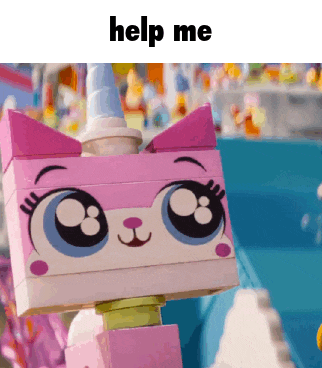 a picture of a lego cat with the words help me written below it