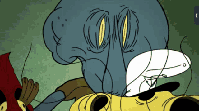 a close up of a cartoon character 's face with a green background