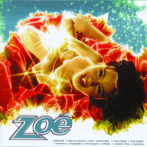 a cd cover for zoe shows a girl laying on a bed