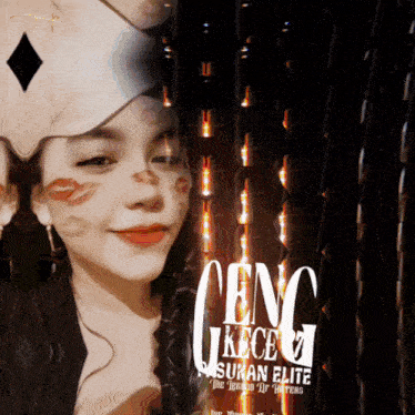 a woman with kisses on her face is on a poster for cenc kece