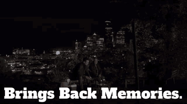 an advertisement for brings back memories shows a city at night