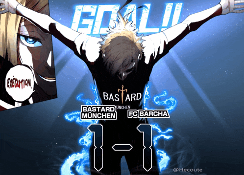 a poster for bastard munchen fc barcha shows a soccer player with his arms outstretched