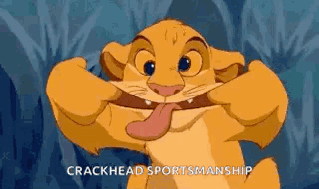 a lion from the lion king is making a funny face with his tongue out .
