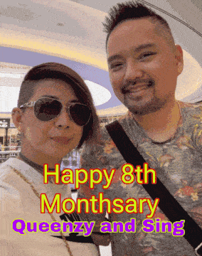 a man and a woman are posing for a picture with the caption happy 8th monthary queenzy and sing