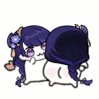 a cartoon drawing of a girl with purple hair sitting next to another girl .