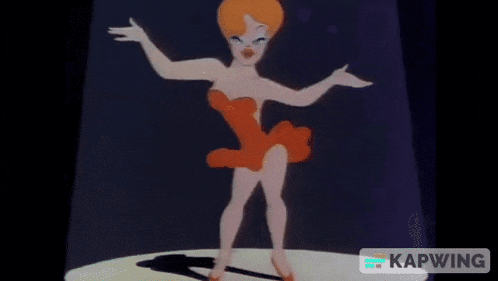 a cartoon of a woman in a red dress with the word kapwing in the corner