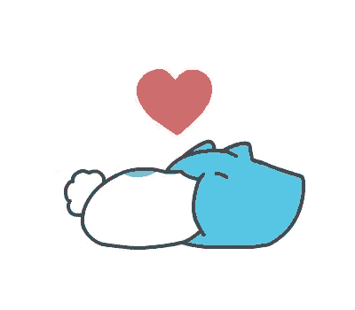 a cartoon of a blue cat with a red heart above it