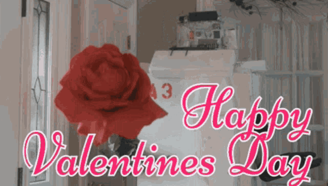 a valentine 's day greeting card with a red rose and the words happy valentines day