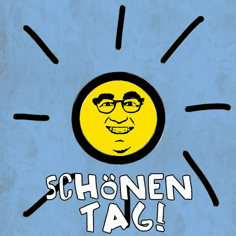 a sun with a man 's face and the words schönen tag