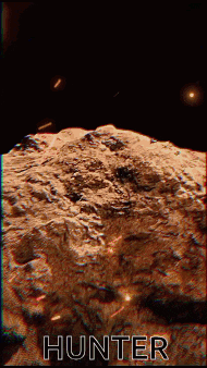 a picture of a rocky planet with the word hunter on it