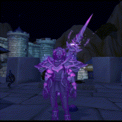 a purple knight with a purple sword in a video game