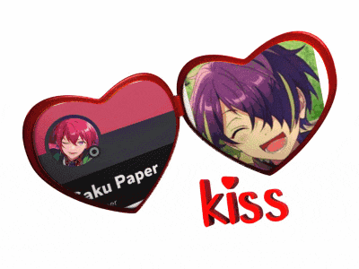 a red heart with a picture of a man and the word kiss