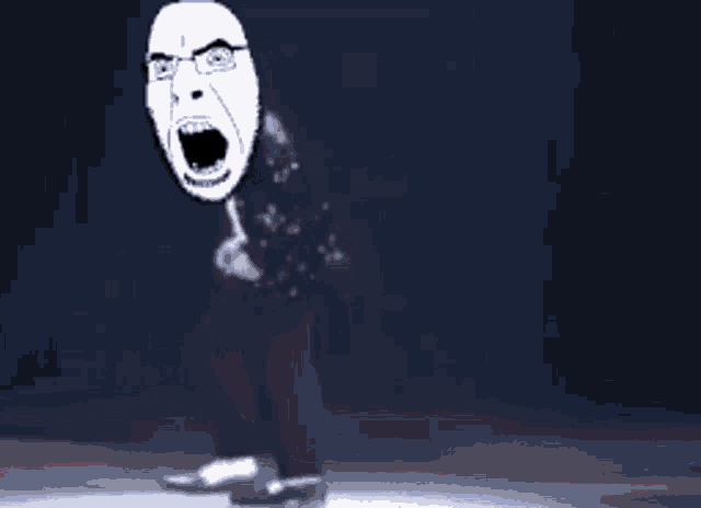 a cartoon drawing of a man with glasses and a screaming face