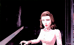 a cartoon woman in a white shirt is standing in the dark