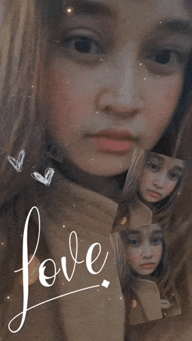 a collage of a woman 's face with the word love below it