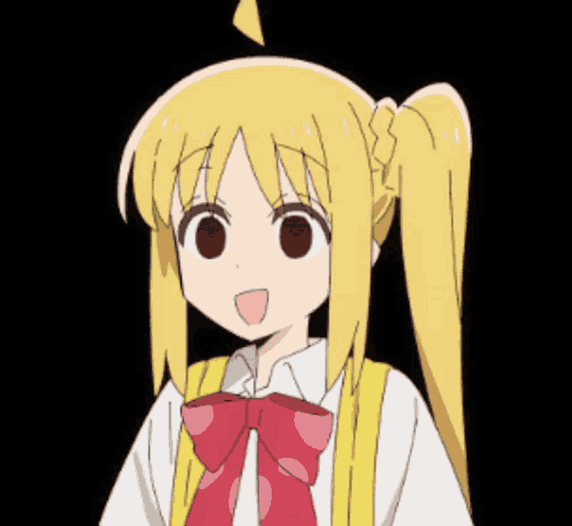 a cartoon girl with blonde hair and a pink bow