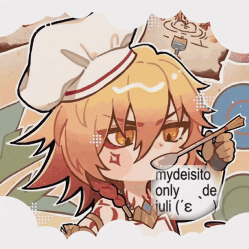 a drawing of a chef with a spoon and the words mydeisito only de iuli