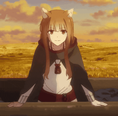 a girl with a fox ear is sitting on a bench