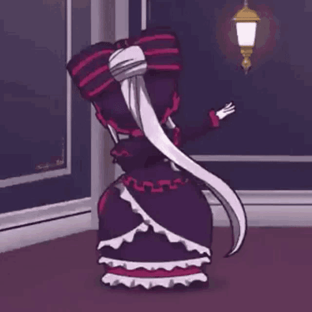 a cartoon character is dancing in a room with a lamp .