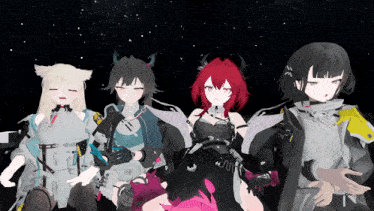 a group of anime characters standing next to each other with one of them wearing a white shirt with the number 14 on it