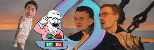 a cartoon of a man holding a sign that says " buy sell "